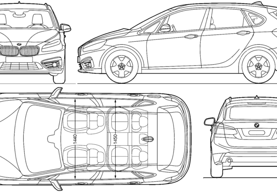 BMW 2-Series Active Tourer (2014) - БМВ - чертежи, габариты, рисунки автомобиля