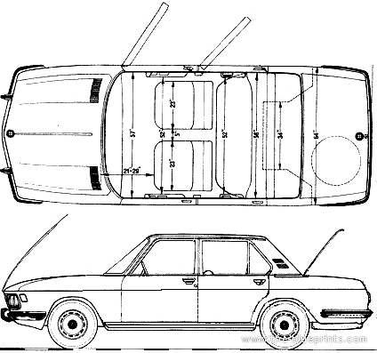 BMW 2500 (1969) - БМВ - чертежи, габариты, рисунки автомобиля