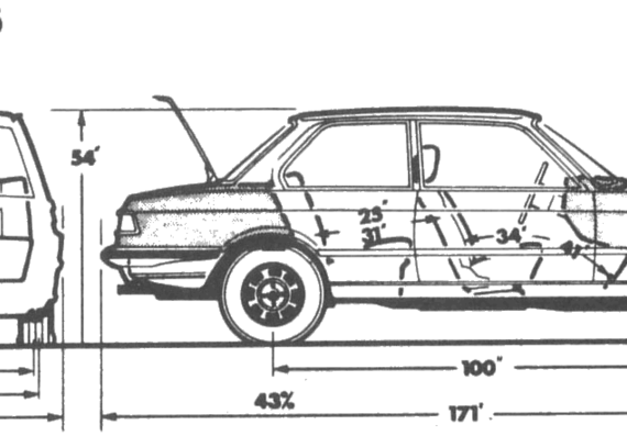 BMW 3-Series 316 (E21) - БМВ - чертежи, габариты, рисунки автомобиля
