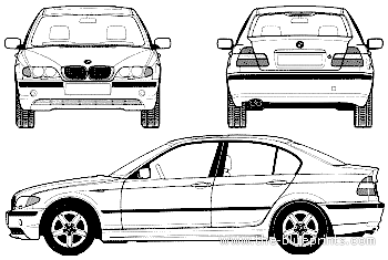 BMW 3-Series 330d Saloon (E46) (2003) - БМВ - чертежи, габариты, рисунки автомобиля