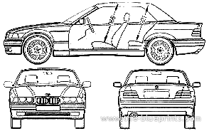 BMW 3-Series Cabrio (E36) (1998) - БМВ - чертежи, габариты, рисунки автомобиля