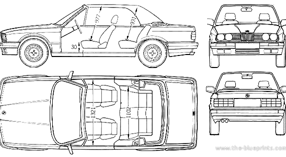 BMW 3-Series Cabriolet (E30) (1991) - БМВ - чертежи, габариты, рисунки автомобиля