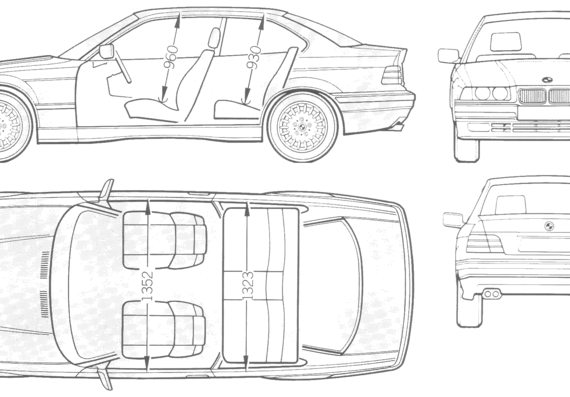 BMW 3-Series Coupe (E36) - БМВ - чертежи, габариты, рисунки автомобиля