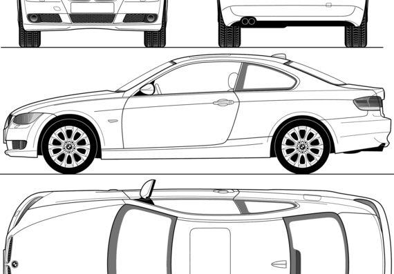 BMW 3-Series (E90) - БМВ - чертежи, габариты, рисунки автомобиля