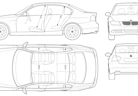 BMW 3-Series Sedan (E90) - БМВ - чертежи, габариты, рисунки автомобиля