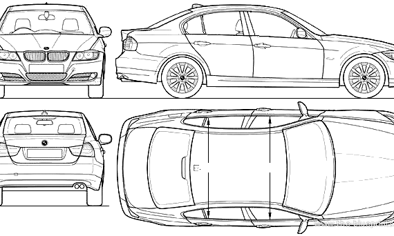 BMW 3-Series Sedan (E90) (2009) - БМВ - чертежи, габариты, рисунки автомобиля