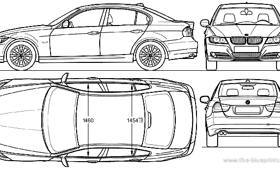 BMW 3-Series Sedan (E90) (2010) - БМВ - чертежи, габариты, рисунки автомобиля