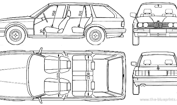 BMW 3-Series Touring (E30) (1987) - БМВ - чертежи, габариты, рисунки автомобиля
