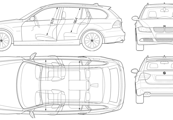 BMW 3-Series Touring (E90) - БМВ - чертежи, габариты, рисунки автомобиля