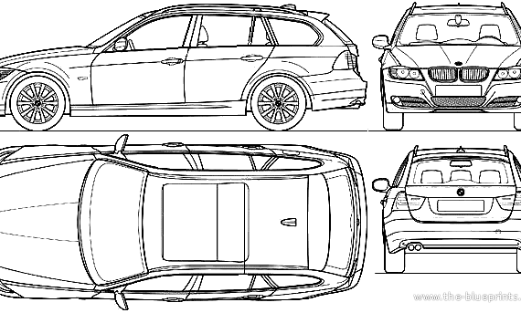 BMW 3-Series Touring (E91) (2010) - БМВ - чертежи, габариты, рисунки автомобиля