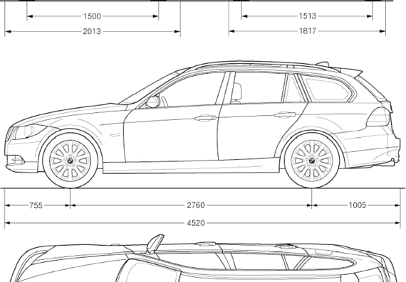 BMW 3-series Touring (E91) (2005) - БМВ - чертежи, габариты, рисунки автомобиля