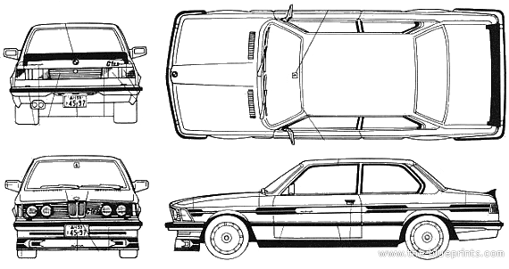 BMW 323i Coupe Saloon Alpina C1-2.3 (E30) - BMW - drawings, dimensions, car drawings