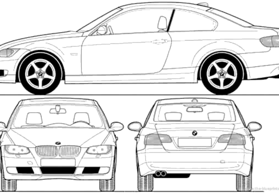 BMW 335i Coupe (2008) - БМВ - чертежи, габариты, рисунки автомобиля
