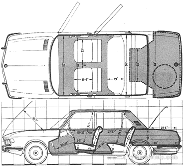 BMW 3.3 L E3 (1974) - БМВ - чертежи, габариты, рисунки автомобиля