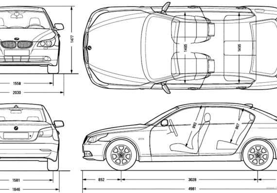 BMW 5-Series 523Li (E60) - БМВ - чертежи, габариты, рисунки автомобиля
