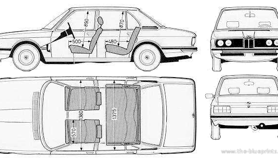 BMW 5-Series (E12) - БМВ - чертежи, габариты, рисунки автомобиля