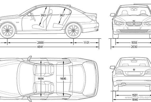 BMW 5-Series (E60) - БМВ - чертежи, габариты, рисунки автомобиля