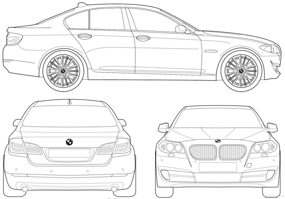 BMW 5-Series (F10) (2010) - БМВ - чертежи, габариты, рисунки автомобиля