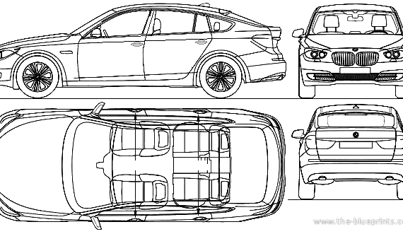 BMW 5-Series Gran Turismo (F07) (2010) - БМВ - чертежи, габариты, рисунки автомобиля