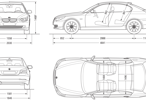 BMW 5-Series Sedan (E60) (2007) - БМВ - чертежи, габариты, рисунки автомобиля