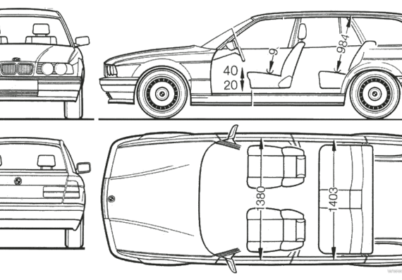 BMW 5-Series Touring (E34) - БМВ - чертежи, габариты, рисунки автомобиля