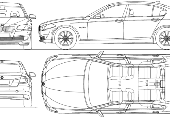 BMW 5-Series iL (F10) (2012) - БМВ - чертежи, габариты, рисунки автомобиля