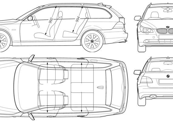 BMW 5-series Touring (E61) - БМВ - чертежи, габариты, рисунки автомобиля