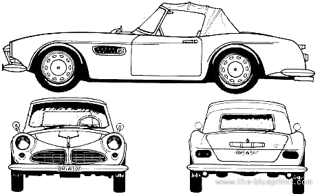 BMW 507 Cabrio (1957) - БМВ - чертежи, габариты, рисунки автомобиля