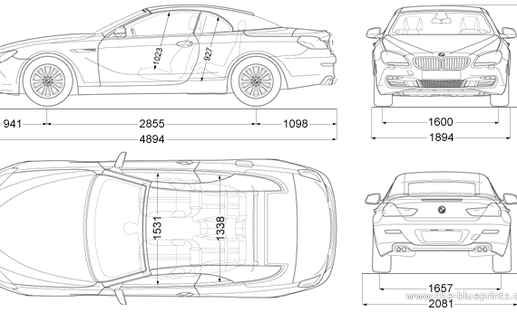 BMW 6-Series Convertible 650i (F12) (2011) - БМВ - чертежи, габариты, рисунки автомобиля