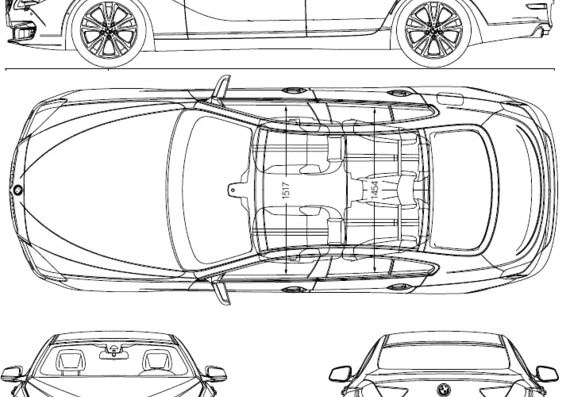 BMW 6-Series Gran Coupe (F06) (2012) - БМВ - чертежи, габариты, рисунки автомобиля
