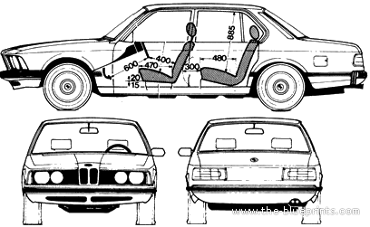 BMW 7-Series 728i (E23) (1981) - БМВ - чертежи, габариты, рисунки автомобиля