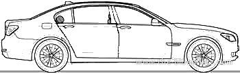 BMW 7-Series 730d (E65) (2009) - БМВ - чертежи, габариты, рисунки автомобиля