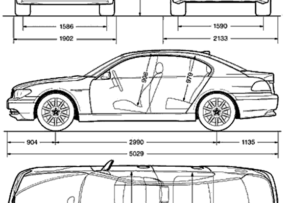 BMW 7-Series 745i (E65) - БМВ - чертежи, габариты, рисунки автомобиля