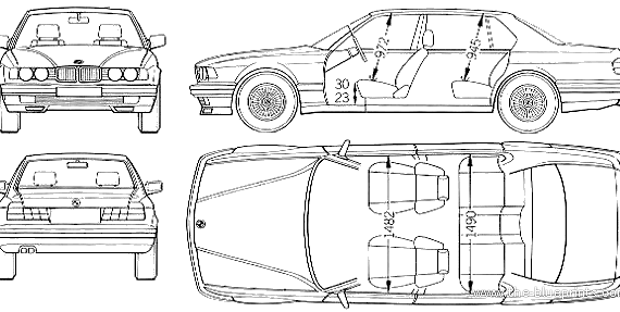 BMW 7-Series 750iL (E23) (1986) - БМВ - чертежи, габариты, рисунки автомобиля