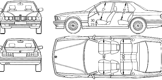 BMW 7-Series 750i (E23) (1986) - БМВ - чертежи, габариты, рисунки автомобиля