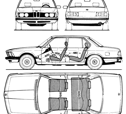 BMW 7-Series (E23) - БМВ - чертежи, габариты, рисунки автомобиля