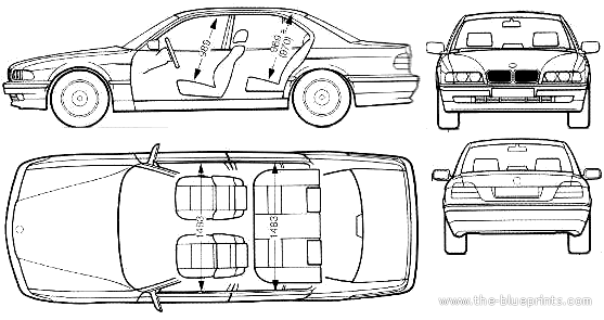 BMW 7-Series (E38) (1997) - БМВ - чертежи, габариты, рисунки автомобиля