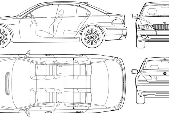 BMW 7-Series (E65) (2006) - БМВ - чертежи, габариты, рисунки автомобиля