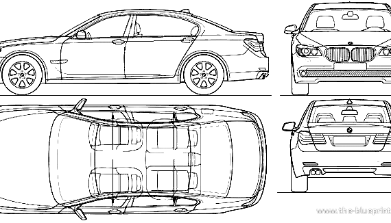 BMW 7-Series (E65) (2009) - БМВ - чертежи, габариты, рисунки автомобиля