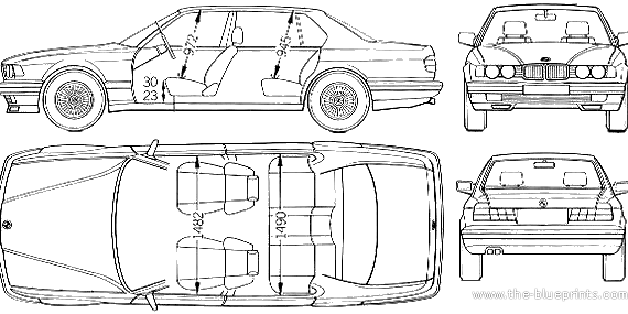 BMW 7-Series L (E32) (1994) - БМВ - чертежи, габариты, рисунки автомобиля