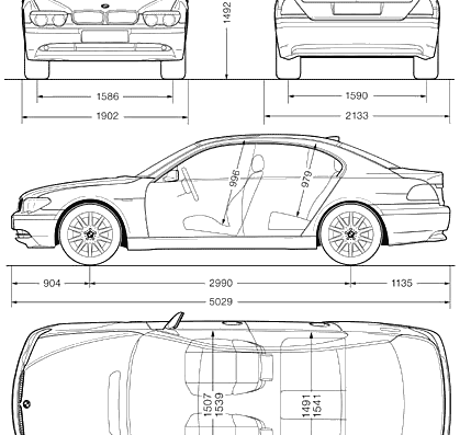 BMW 7-Series Sedan (E65) - БМВ - чертежи, габариты, рисунки автомобиля