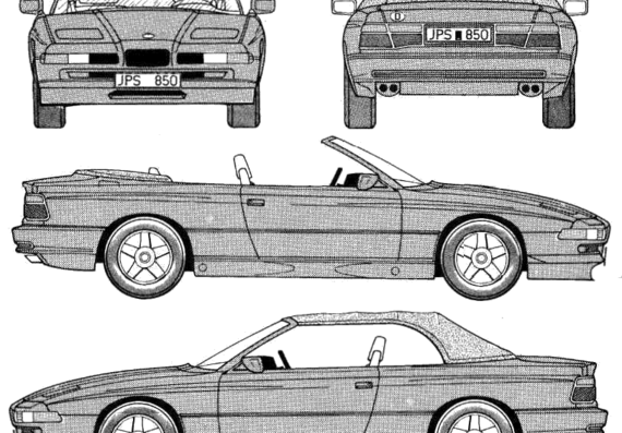 BMW 8-Series 850i Cabriolet (E31) (1989) - БМВ - чертежи, габариты, рисунки автомобиля