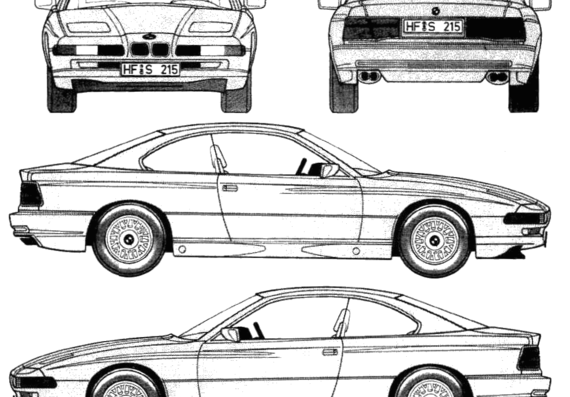BMW 8-Series 850i (E31) (1989) - БМВ - чертежи, габариты, рисунки автомобиля