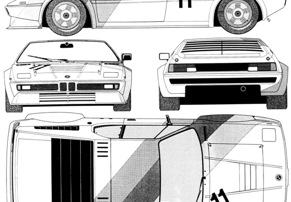 BMW M1 (E26) (1979) - БМВ - чертежи, габариты, рисунки автомобиля