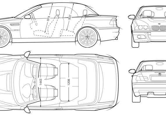 BMW M3 Cabrio (E46) - БМВ - чертежи, габариты, рисунки автомобиля