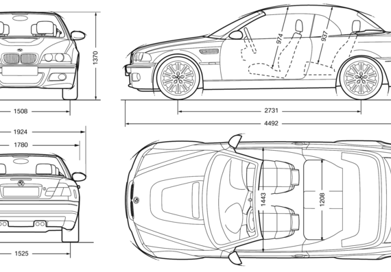 BMW M3 Convertible (E46) (2007) - БМВ - чертежи, габариты, рисунки автомобиля