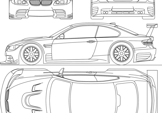 BMW M3 GTR (E92) (2008) - БМВ - чертежи, габариты, рисунки автомобиля