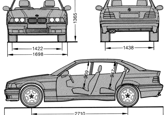 BMW M3 Sedan (E36) - БМВ - чертежи, габариты, рисунки автомобиля