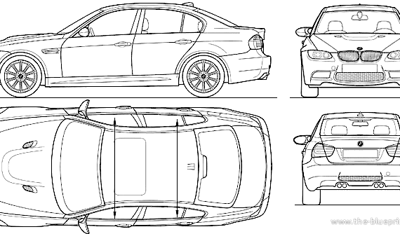 BMW M3 Sedan (E90) (2010) - БМВ - чертежи, габариты, рисунки автомобиля
