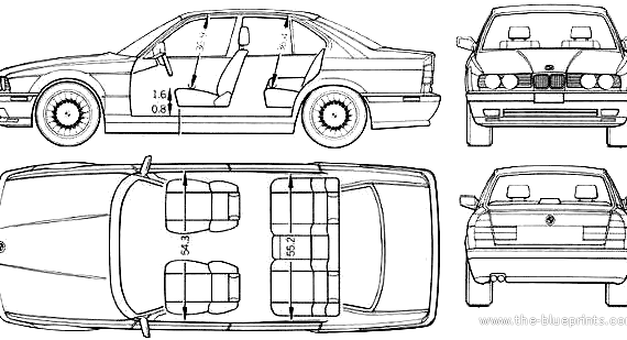 BMW M5 (E34) (1991) - БМВ - чертежи, габариты, рисунки автомобиля